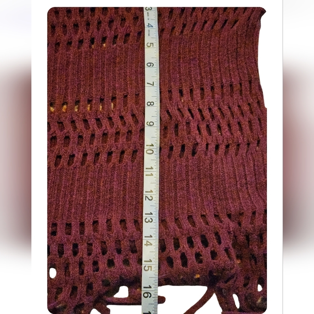 Couture Gypsy Infinitive Scarf Burgundy cut-out tassel rectangular chenille c - Picture 14 of 17
